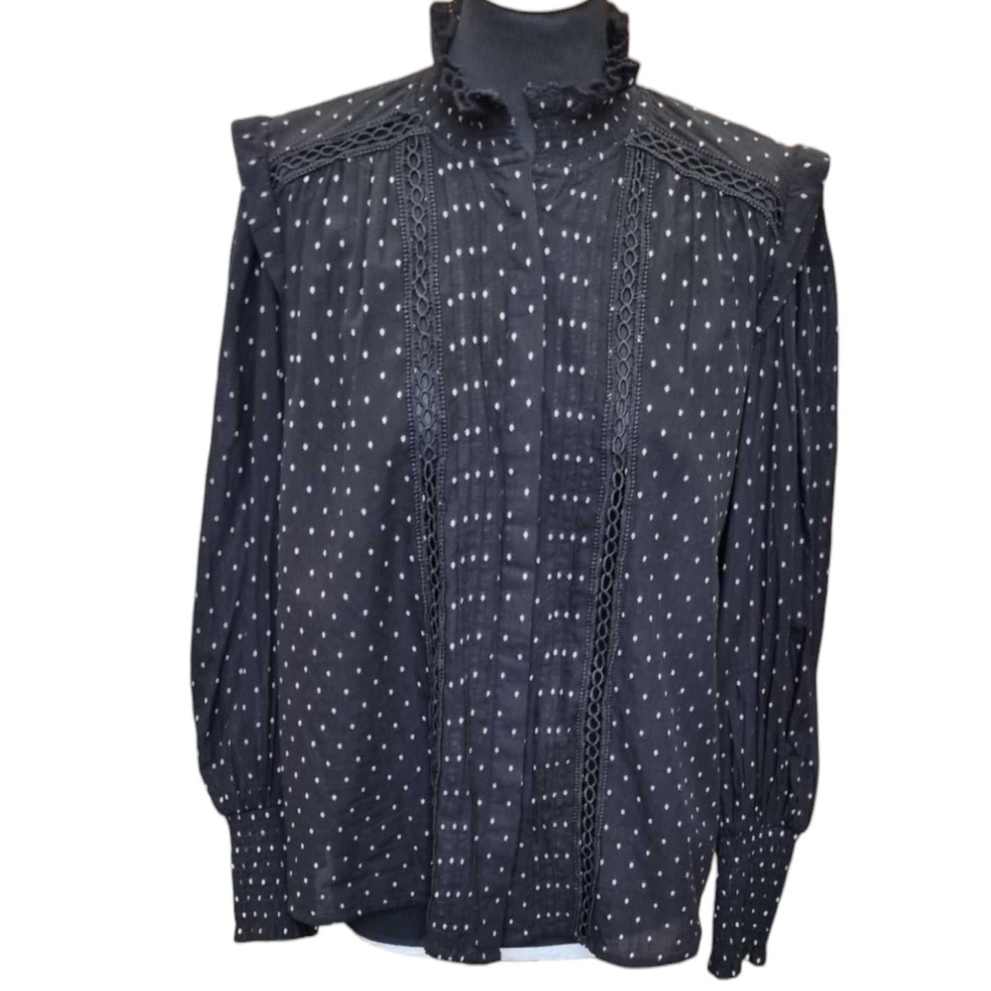 River Island polka dot high necked ruffle blouse