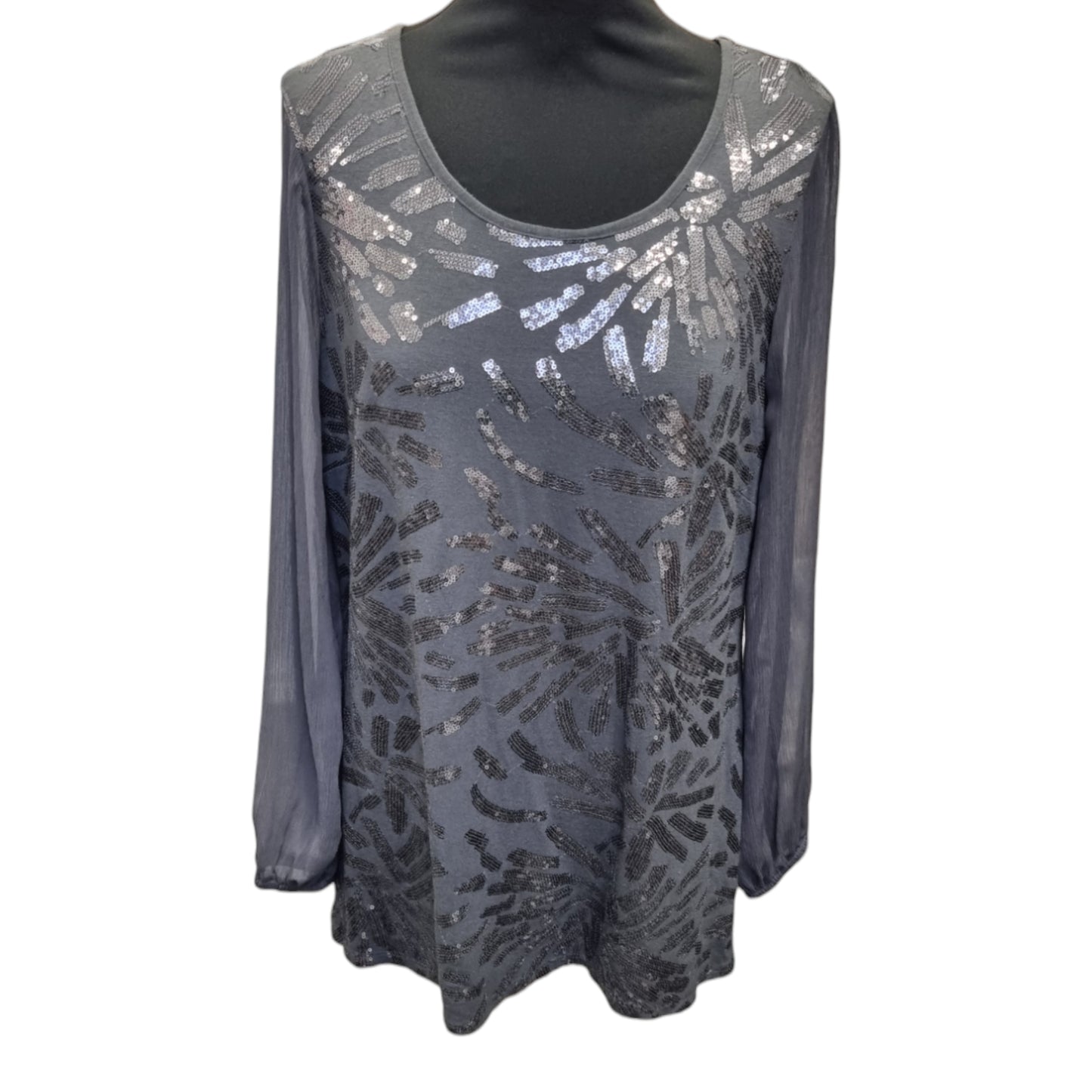 M&S sequin front sheer sleeve top