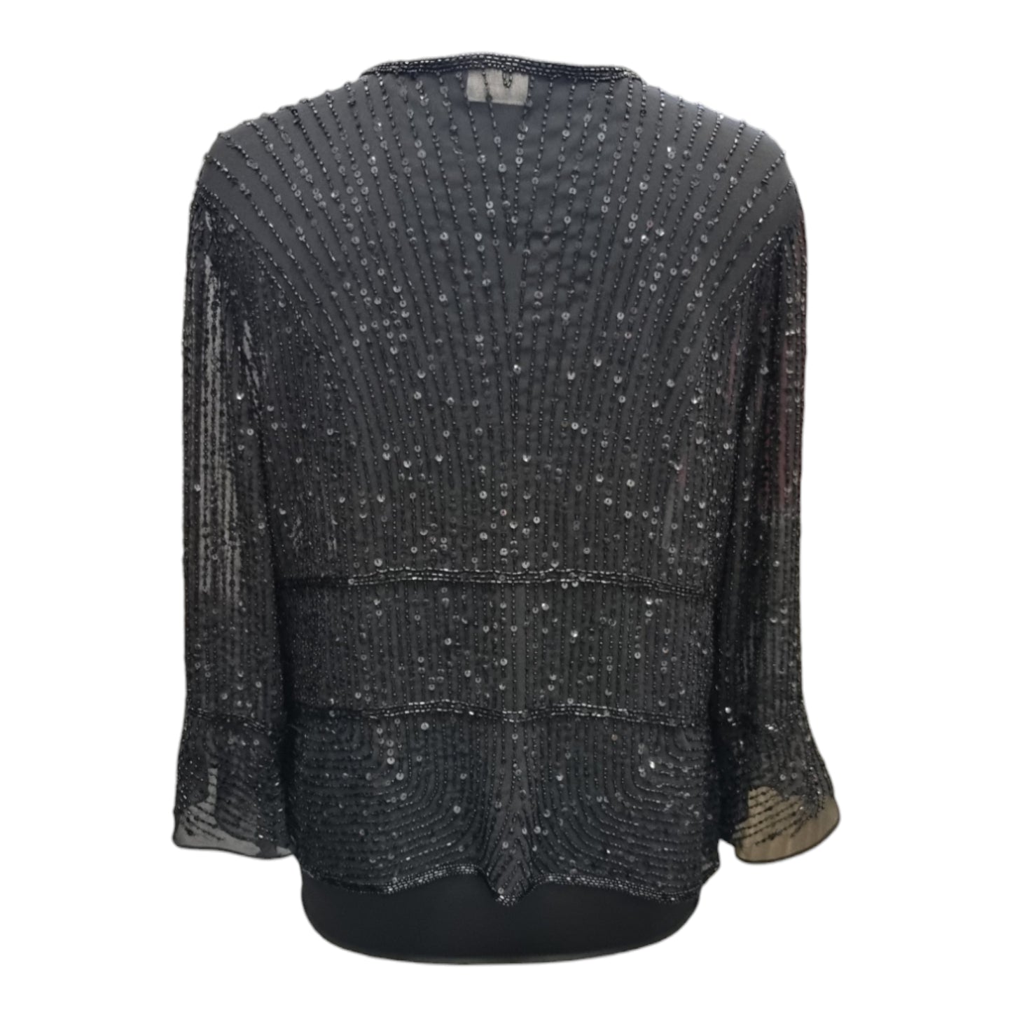 Black sequin tie front long sleeved top