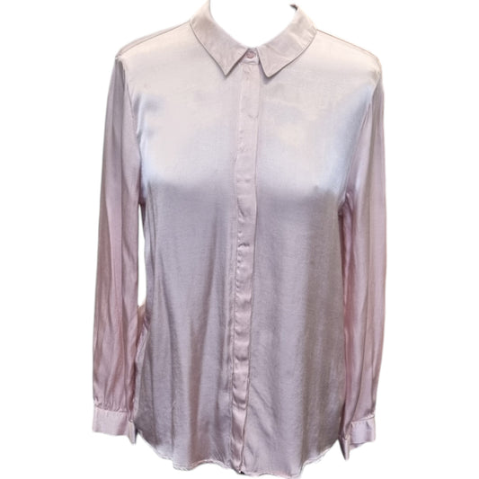 Zara pink collared long sleeve blouse