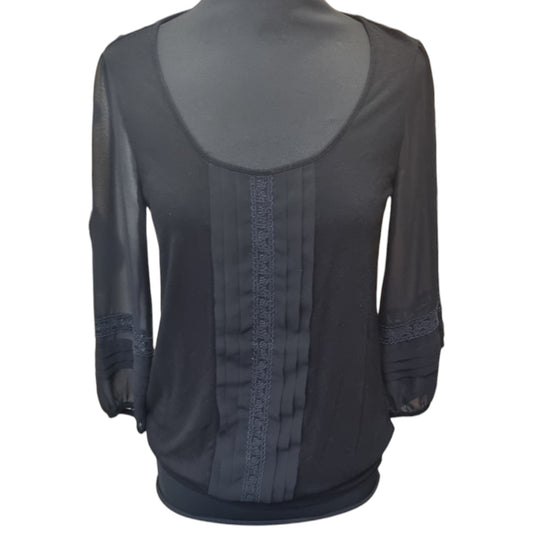 Monsoon pleat front lace detail sheer sleeve top