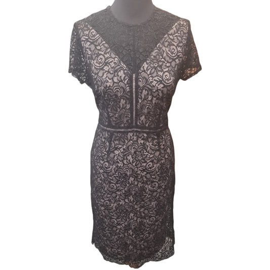 M&S black short sleeve lace fully lined dress