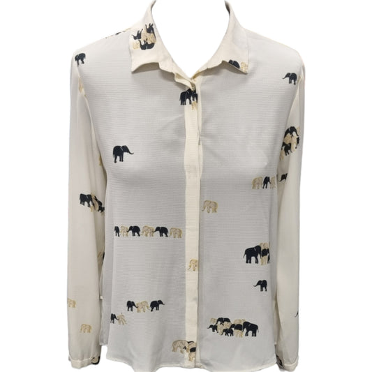 Zara elephant print collared long sleeve blouse