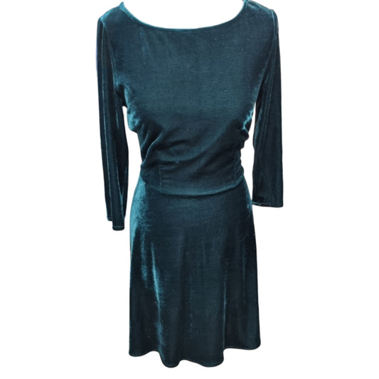 M&S Velor Green Long Sleeved Skater Style Dress