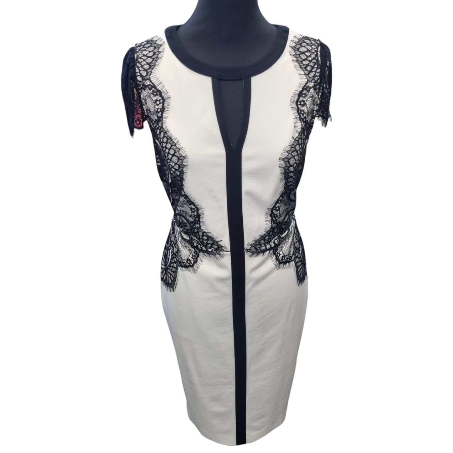 Next black and white lace detail short sleeved bodycon dress (brand new)