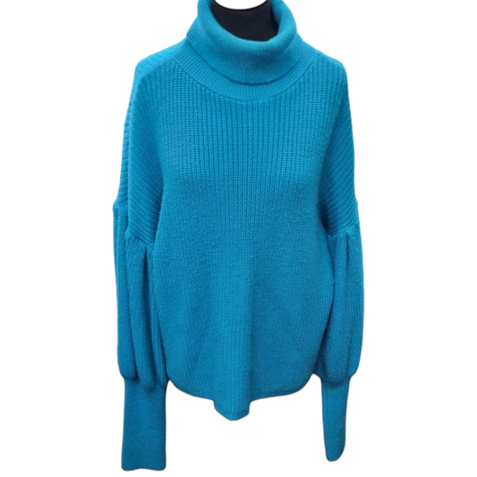 Topshop bright blue pouffe sleeve knitted roll neck jumper