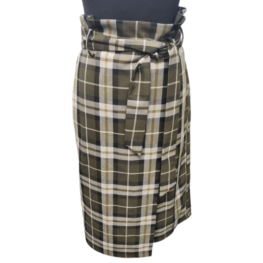 H&M green tartan high waist wrap effect midi skirt