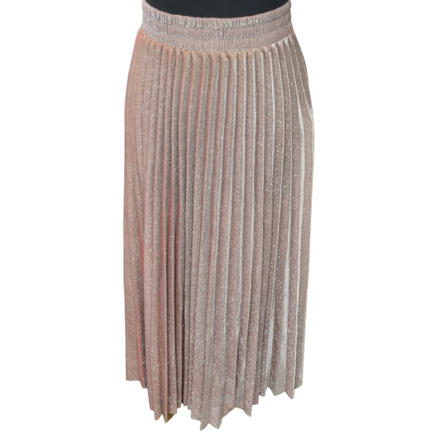 New Look pink sparkle pleated midi skirt