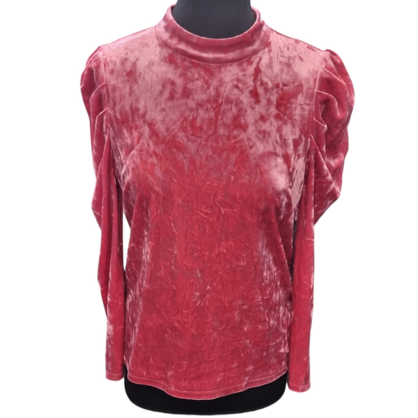 Red Herring pink velor high necked puff sleeve top