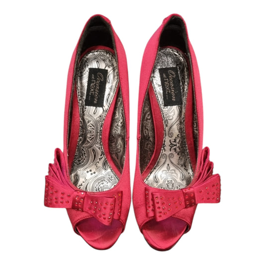 Next red diamanté bow detail peep toe heels