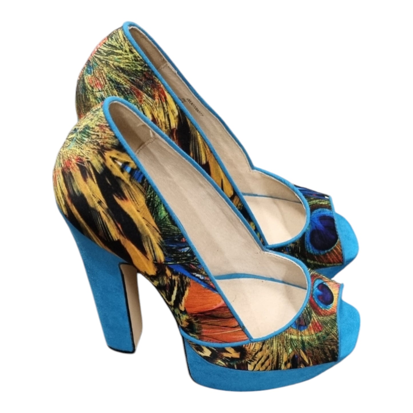 Faith blue vibrant print peep toe heels