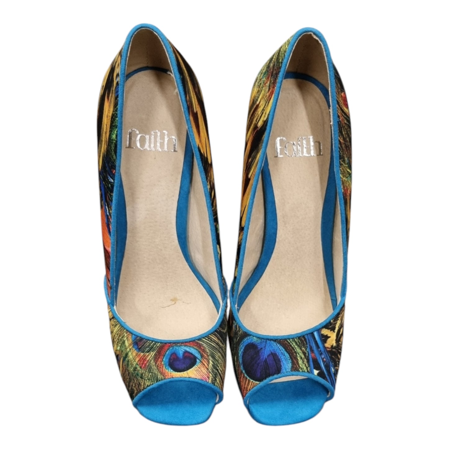 Faith blue vibrant print peep toe heels