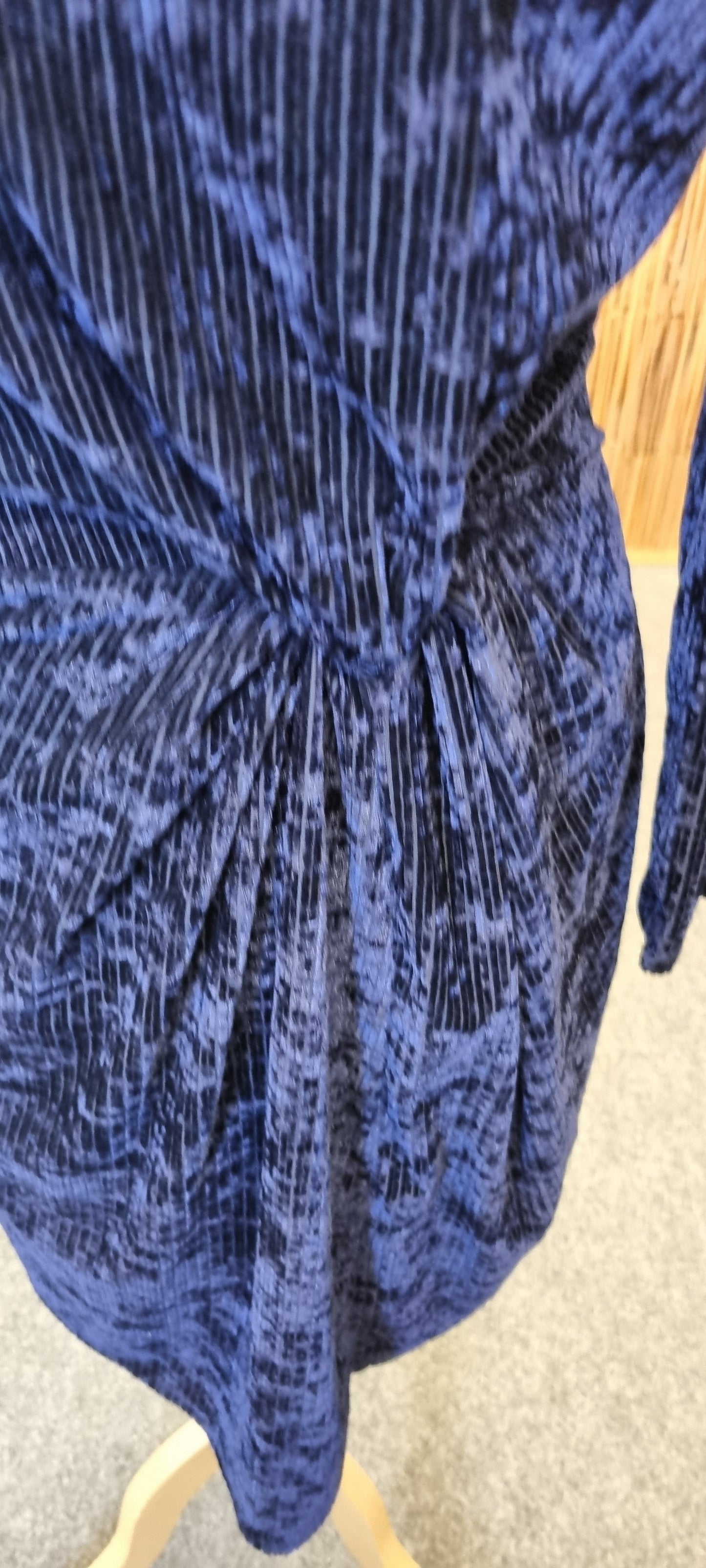 Blue velour knot detail long sleeved dress