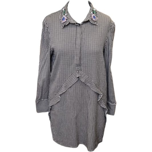 Mango check jewel long sleeved mini button dress