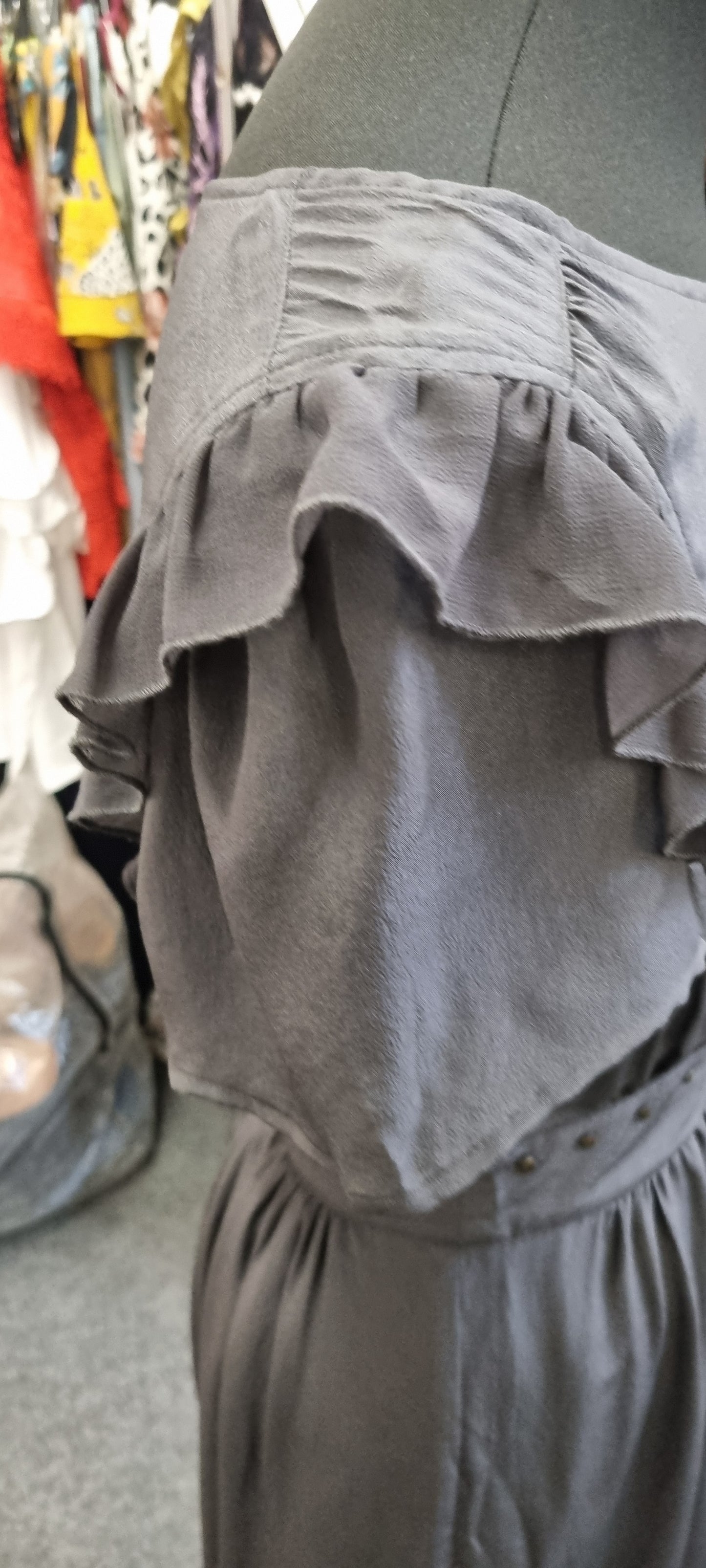 M&S grey short sleeve frill dress